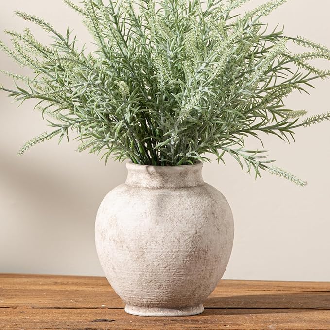 Ceramic Rustic Vase, 6 Inch Small Flower Farmhouse Vase Decorative Vase Short Pottery Vases for Home Decor Table Living Room Entryway Mantel Bookshelf Bedroom Bathroom Kitchen - Rustic White