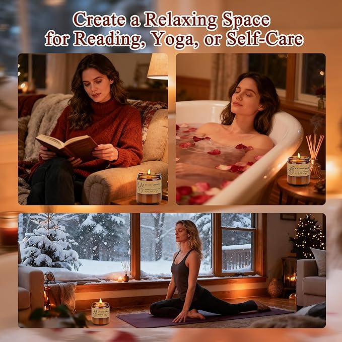 Christmas Candle Gift Set, Holiday Scented Soy Candles for Home & Women, Long Lasting Natural Soy Wax Aromatherapy Candles for Relaxation, Meditation & Gift Giving – Pack of 4