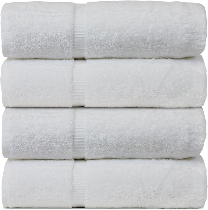 Bare Cotton Luxury Hotel & Spa Towel 100% Genuine Turkish Bath Towels Dobby Border, White, Set of 4