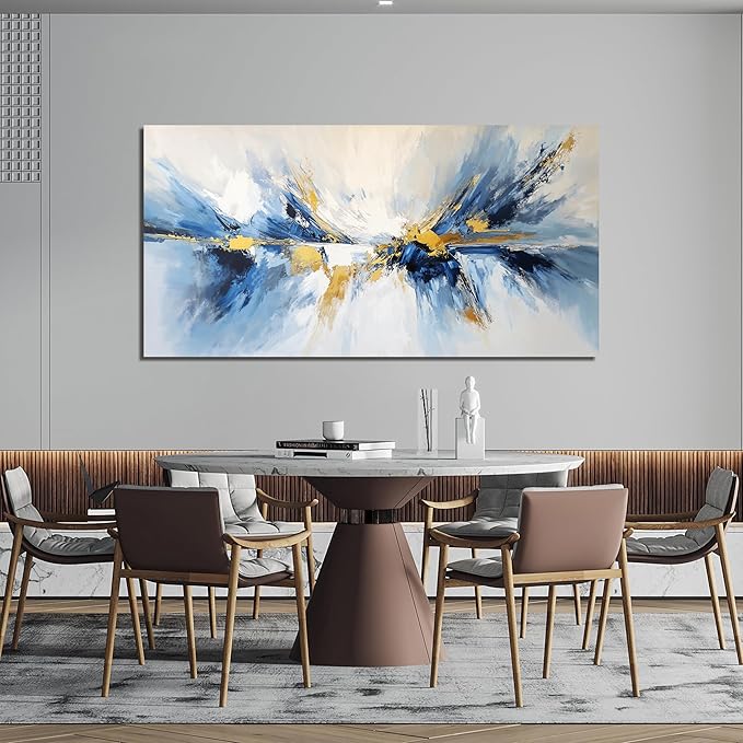 YISXINOAG Canvas Wall Art Abstract Wall Art Modern Canvas Wall Decor Ready to Hang Modern Home Decor Abstract Art Gold and Blue Home Artwork Decorations Prints for Bedroom, Dining Room Size 24"X48"