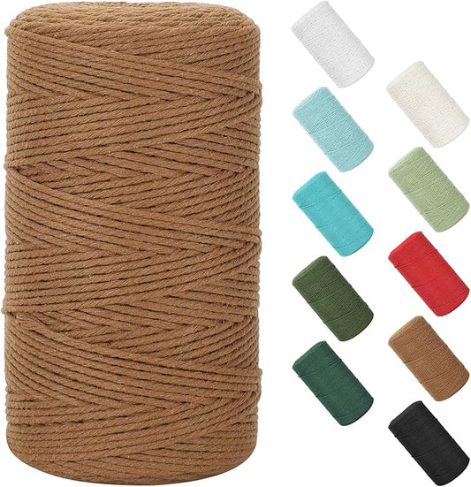 Macrame Cord 2mm x 380Yards (1140Feet), Natural Cotton Macrame Rope - 2 Strands Twisted Macrame Cotton Cord for Wall Hanging, Plant Hangers, Crafts, Gift Wrapping and Wedding Decorations, Caramel