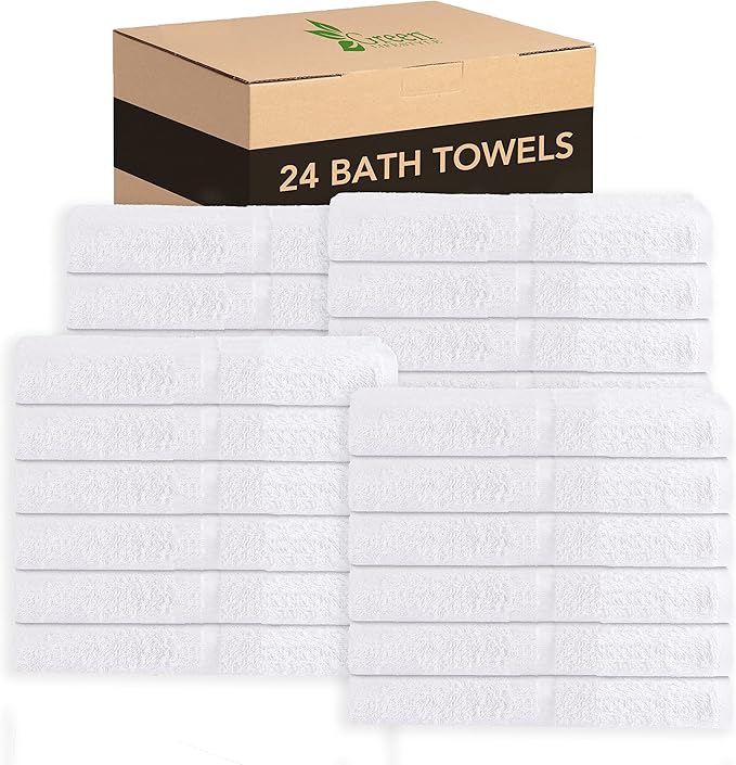 GREEN LIFESTYLE Dobby Border Towel 27x54 Cotton Blend Soft and Plush Crisp Highly Absorbent White Bath Towel Ideal for Home, Hotels, Pools, Spa (Pack of 24)