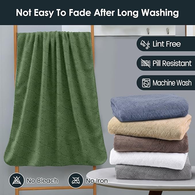 JML Microfiber Bath Towels, Oversized, Ultra Soft, Super Absorbent and Fast Drying, No Fading Large Bathroom Towel Set for Sport, Travel, Fitness (Coral Fleece - Olive-Green, 30 in x 60 in)