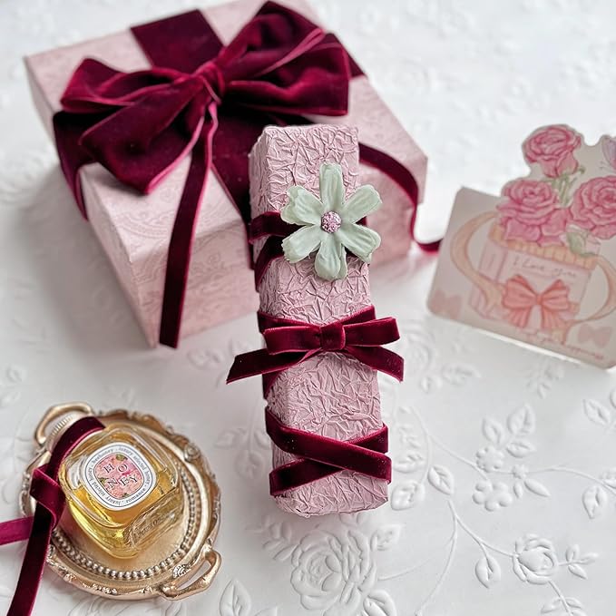 Vintage Burgundy Velvet Ribbon, 3/8 Inch X 25Yd