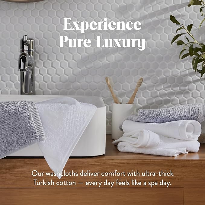 Brooklinen Super-Plush Turkish Cotton Washcloths Set of 2 Cotton, 820 GSM, Highly Absorbent, Machine Washable, Perfect for Home & Bathroom (13" x 13", Solid White)