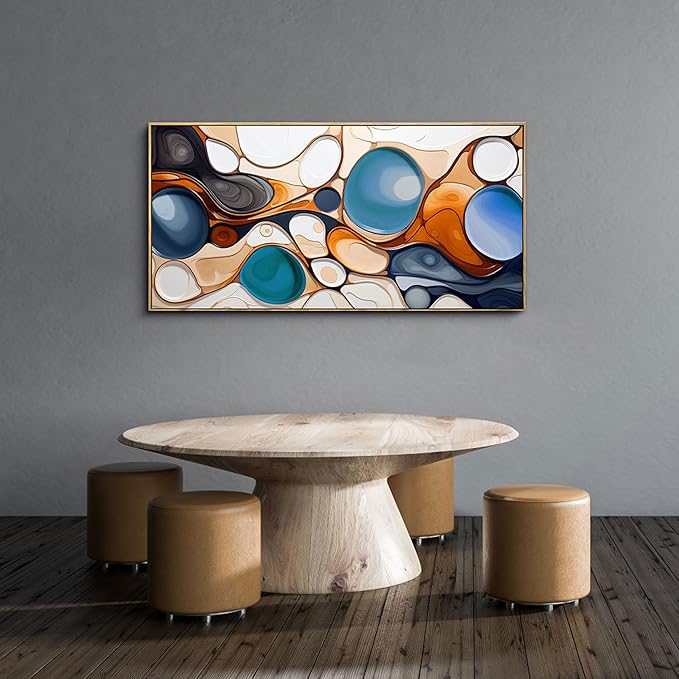 yiijeah Framed Wall Art - Large Artwork Blue and Orange Abstract Canvas Wall Art for Living Room Colorful Paintings Wall Decor Bedroom Office Home Decoration Modern Art Color Wall - 40x20 Inches