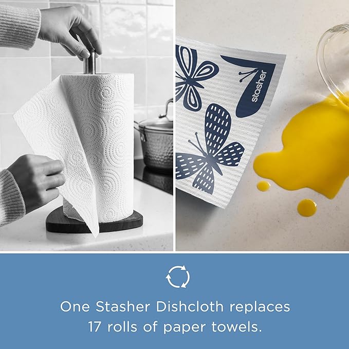 Stasher Reusable Swedish Dishcloths 3-Pack, Floral Print, 7” W x 8” L, Washable, Absorbent, 100% Biodegradable, Odor & Stain Resistant, Eco-Friendly Paper Towel Alternative for Kitchen
