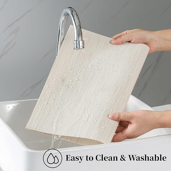 Leetaltree Pale Beige Placemats Set of 12 - Heat Resistant Non-Slip Place mats for Dining Table, Washable Durable PVC Vinyl Woven Table Mats（Pale Beige, 12）