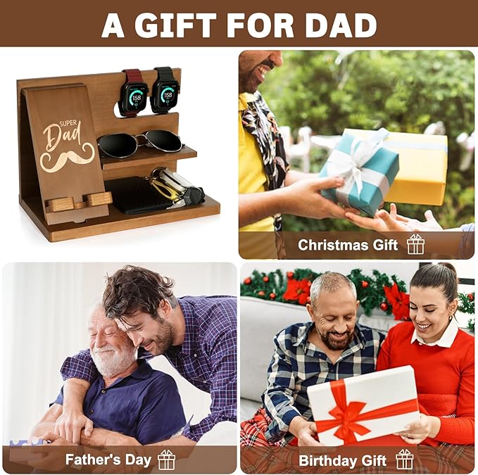 Fathers Day for Dad, Dad Birthday Gifts, Wood Phone Docking Station, Nightstand Organizer, Gifts for Dad, Christmas Father's Day Dad Gifts from Daughter Son, Organiser Birthday Presents for Dad