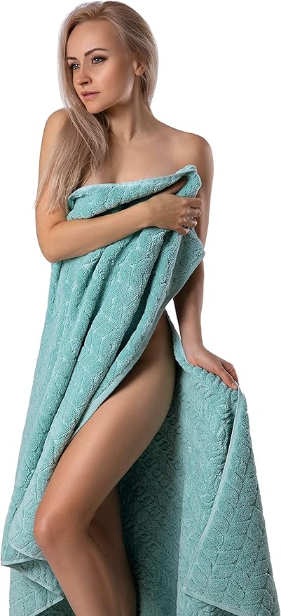 BAGNO MILANO Turkish Bath Towels, Soft Plush Jacquard Luxury Bath Towels, Quick Dry Towel Set (Aqua Green, 4 Pcs Hand Towel Set)