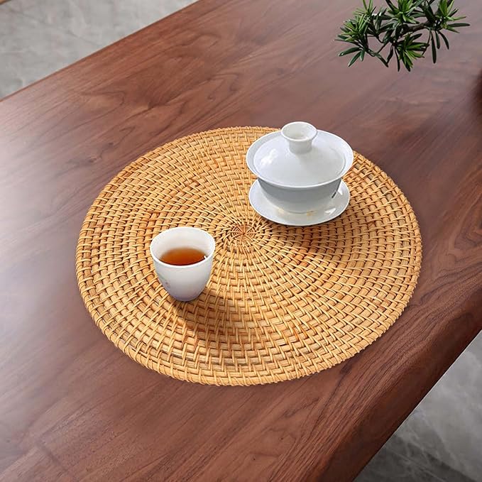 Natural Rattan Woven Placemats Round Tableware Mats Anti Slip Place Mat Multifunctional Placemat 30cm