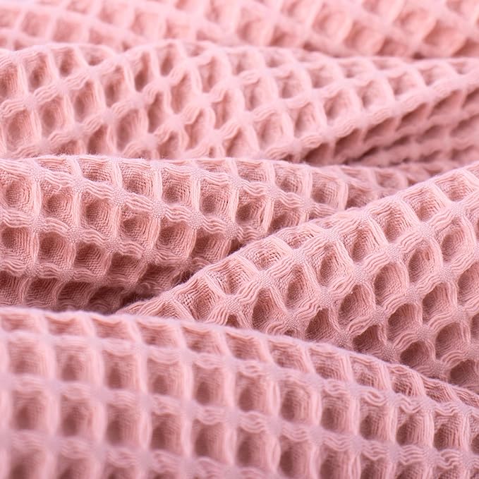 PÜSKÜL Premium Waffle Bath Towels Set of 2 - Organic 100% Turkish Cotton Bath Towel - Quick Dry, Absorbent, Light, Thin, 32x63 Large Waffle Towels for Bathroom (Pink Powder Bath Towels - Pack of 2)