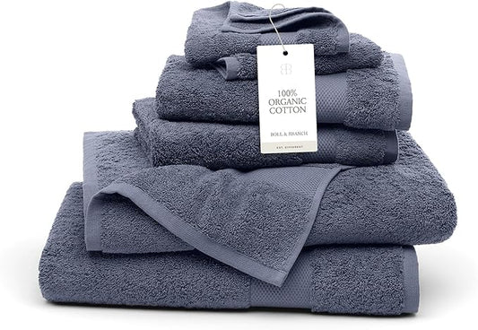 BOLL & BRANCH Plush Bath Towel Set - Mineral - 6 Piece - Includes 2 Bath Towels, 2 Hand Towels & 2 Washcloths - 100% Organic Cotton - Ultra Soft & Luxurious - Quick Absorbing