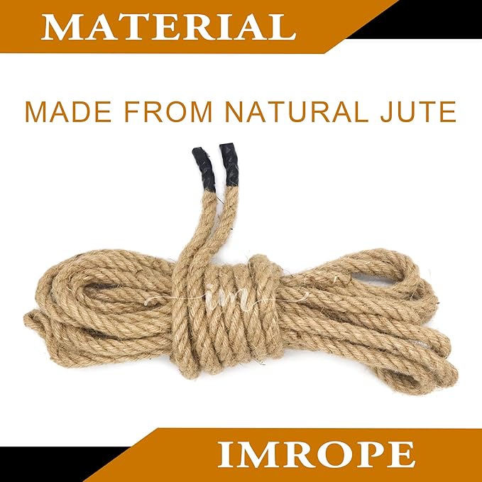 1/2 Inch Diameter Jute Rope, IMROPE Natural Jute Rope Twisted 4 Strands 25 Ft for DIY Arts Crafts, Garden, Home Decorating, Hammock for Indoor and Outdoor Use