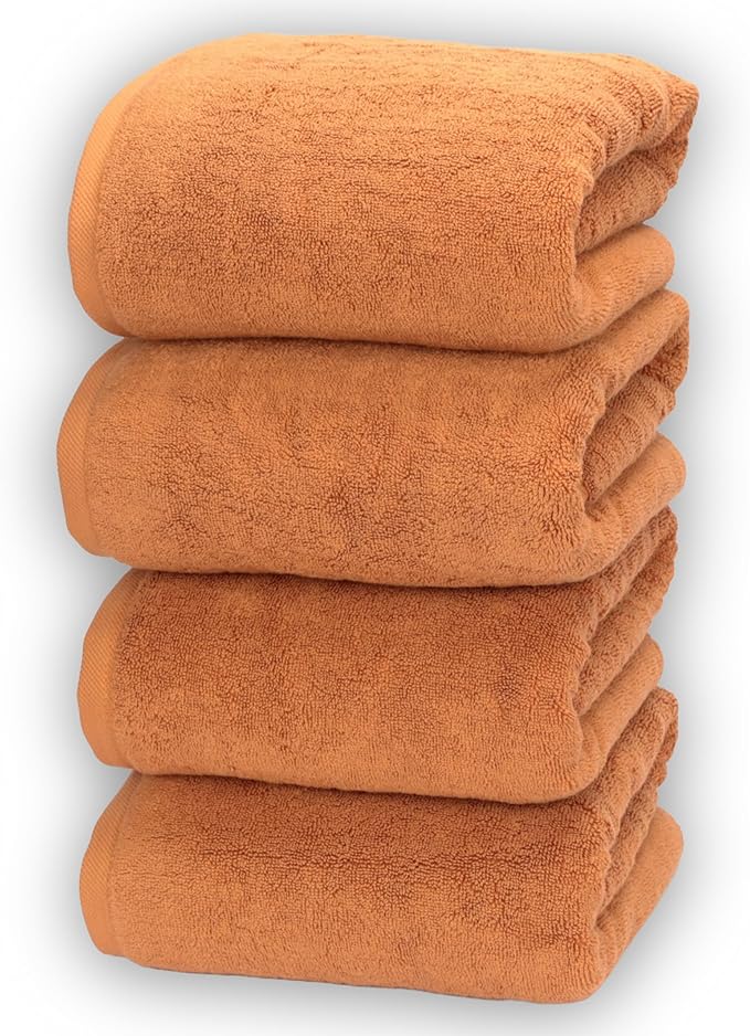 Soleil Fine Goods Luxurious 800 GSM 100% Cotton Bath Towel Set (4-Pack, 27x54) - Heavyweight & Ultra Absorbent, Plush Softness for Bathroom | Hotel & Spa Quality Luxury Towels- Brown Amber