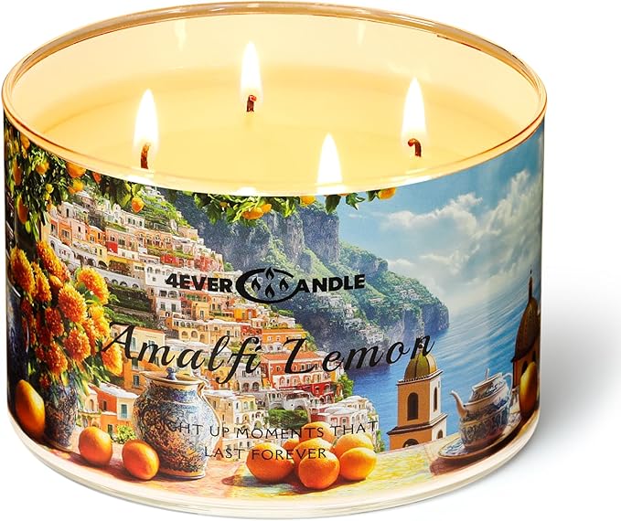 4-Wick Scented Candle - 18oz Soy Wax Blend Candle Over 50Hrs Long-Lasting Fragrance, Home Decor and Housewarming Gifts, Amalfi Lemon