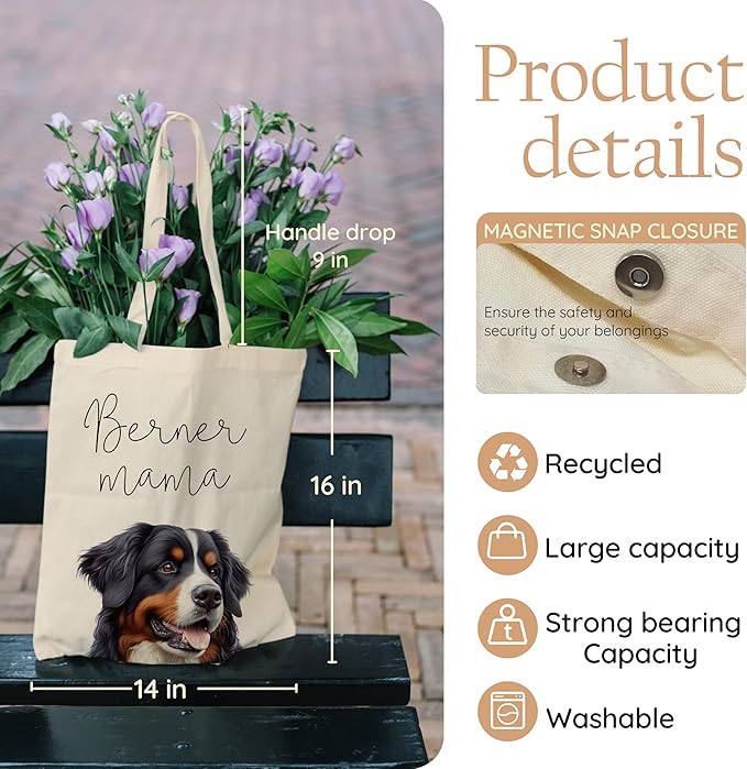 Dog Mama Tote Bag – Cute Dog Lover Canvas Bag, Reusable Shopping Shoulder Bag for Women, Pet Mom Gift,