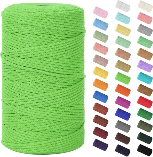 HOMEBOBO Macrame Cord 3mm x 220Yards (656Feet)Natural Cotton Macrame Rope - 4 Strands Twisted Macrame Cotton Cord for Wall HangingPlant HangersCraftsGift Wrapping and Wedding DecorationsGrass Green