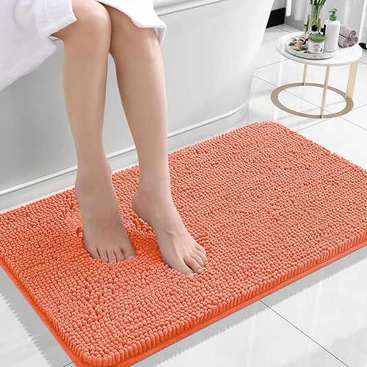 OLANLY Bathroom Rugs 24x16, Extra Soft Absorbent Chenille Bath Rugs, Rubber Backing Quick Dry, Machine Washable Bath Mats for Bathroom Floor, Tub and Shower, Home Decor Accessories, Coral