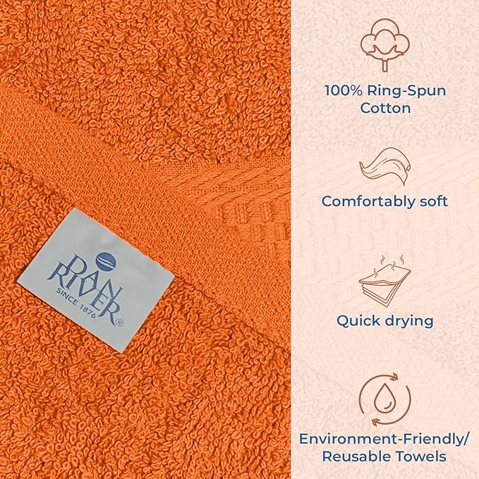 DAN RIVER 100% Ring Spun Cotton 3-Piece Towel Set, Orange, Bath Towel, Hand Towel and Washcloths, 550 GSM - Soft, Absorbent Quick Dry Cotton Towels for Bathroom, Spa, and Gym