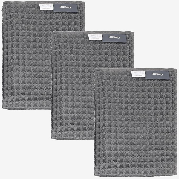 Luxury Japanese Cotton Silk Waffle Bath Towel | Plush, Absorbent, and Quick Dry (Smoke Grey, Hand Towel (3 Pack))