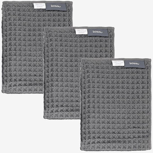 Luxury Japanese Cotton Silk Waffle Bath Towel | Plush, Absorbent, and Quick Dry (Smoke Grey, Hand Towel (3 Pack))