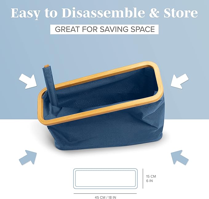 LONBET Toilet Paper Storage for 12 Rolls, Stackable & Foldable - The Ultimate Bathroom Organizer - Waterproof Basket with Bamboo Lid - Elegant Toilet Paper Storage Holder, Blue