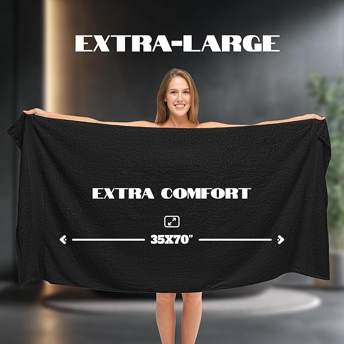 White Classic Luxury Soft Black Bath Sheet Towels - 650 GSM Cotton Luxury Bath Towels Extra Large 35x70 | Highly Absorbent and Quick Dry | Hotel Collection Extra Large Bath Towels Oversized, 2 Pack