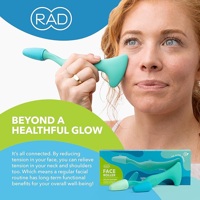 RAD Facial Roller - 2-in-1 Jade Roller & Gua Sha Tool, Silicone Handle, Skin Care, Rolling & Scraping Massage Therapy
