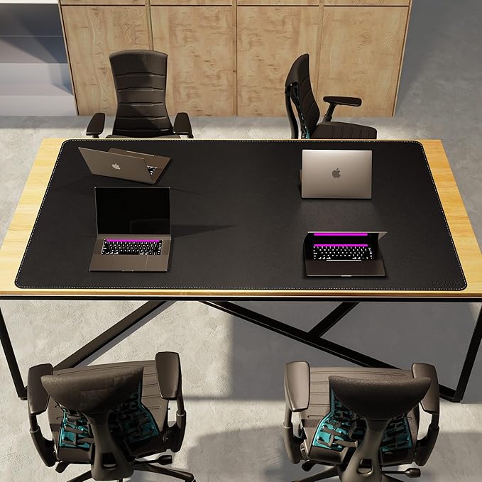 CENNBIE HUGE200 78.8" x 47" Black Leather Desk Mat for Conference Table, Dining Table, Work Table, Banquet Tables, Library Table