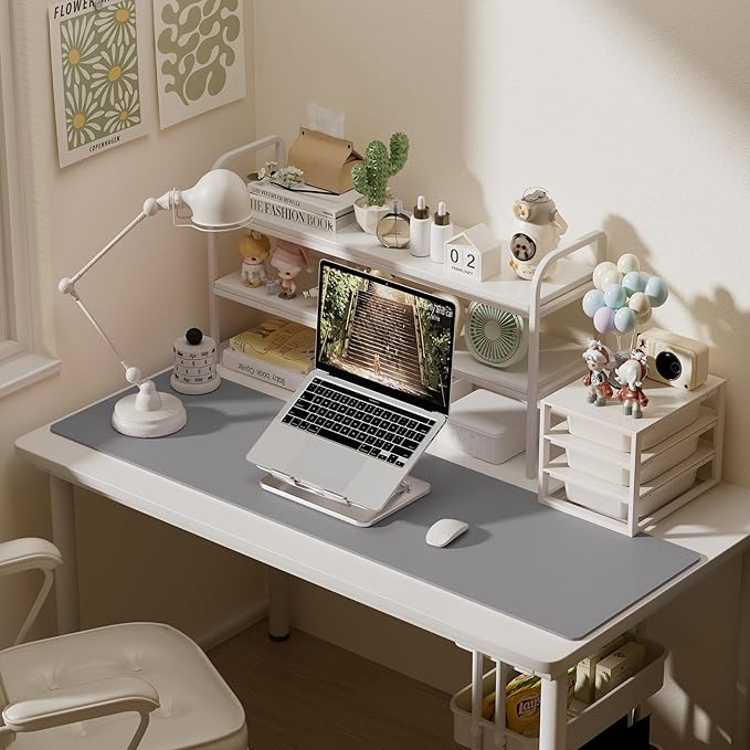 Aothia Leather Desk Pad Protector, Office Desk Mat, Large Mouse Pad, Laptop Desk Pad, Non-Slip PU Leather Desk Blotter, Waterproof Desk Writing Pad for Office and Home (Light Grey, 55" x 17")