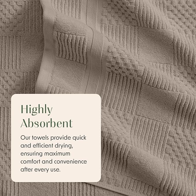 Springtree Home 100% Cotton Bathroom Towel Set | 6 Piece Set - Brown Bath Towels | Geometric Textured Design | Absorbent & Quick-Dry | Oeko-TEX® Standard 100 Cotton | Myla Collection - Cobblestone