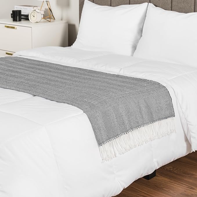 PAVILIA Light Gray Herringbone Throw for Couch, Decorative Outdoor Accent Blanket, Faux Cashmere, 50x60