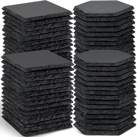 60 PCS Slate Stone Coasters Bulk, MAPRIAL 4 Inch Black Handmade Drink Coasters, 30 PCS Square, 30 PCS Hexagon, Ideal for Laser Engraving, Engravable Blanks Material for Engraver, Home Decor, Gifts