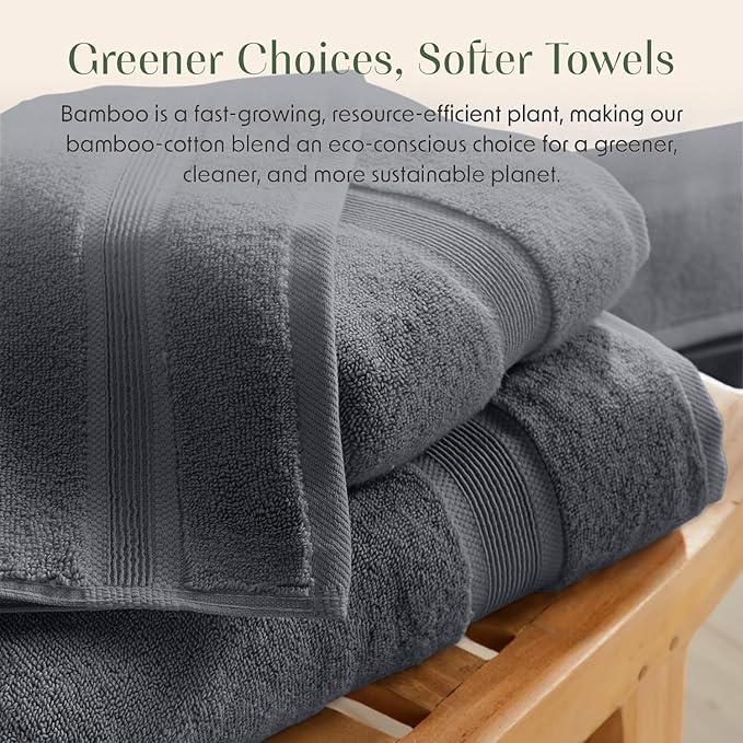 Springtree Home Luxury Viscose from Bamboo Bath Towel Set of 4 | 35% Viscose from Bamboo - 65% Cotton | Absorbent Quick-Dry Towels for Bathroom | Oeko-TEX Standard 100 Cotton | Iron Grey