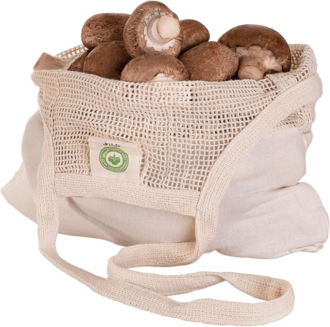 Cotton Mesh Mushroom Foraging Bags - 100% Cotton, Washable, Reusable and Eco-friendly Bags to Pick Mushrooms, Flowers, Berries and Produce - Lightweight Berries Hunting Harvesting Tote (2 Bags)