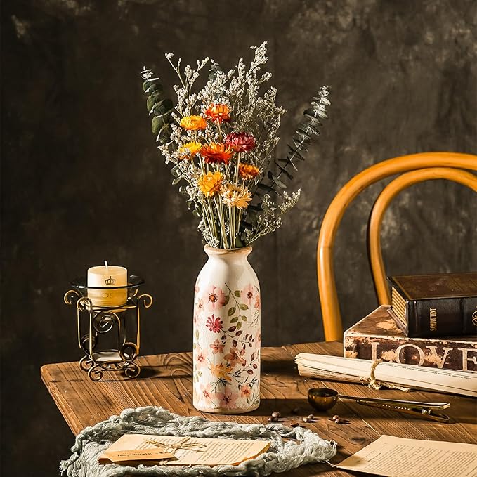Vintage Ceramic Small Vase, Farmhouse Rustic Décor, Home Decorative Vase for Your Kitchen, Bedroom, Office, Living Room, Bathroom& Shelf Centerpiece Table Decorations (Retro Creative Style M)