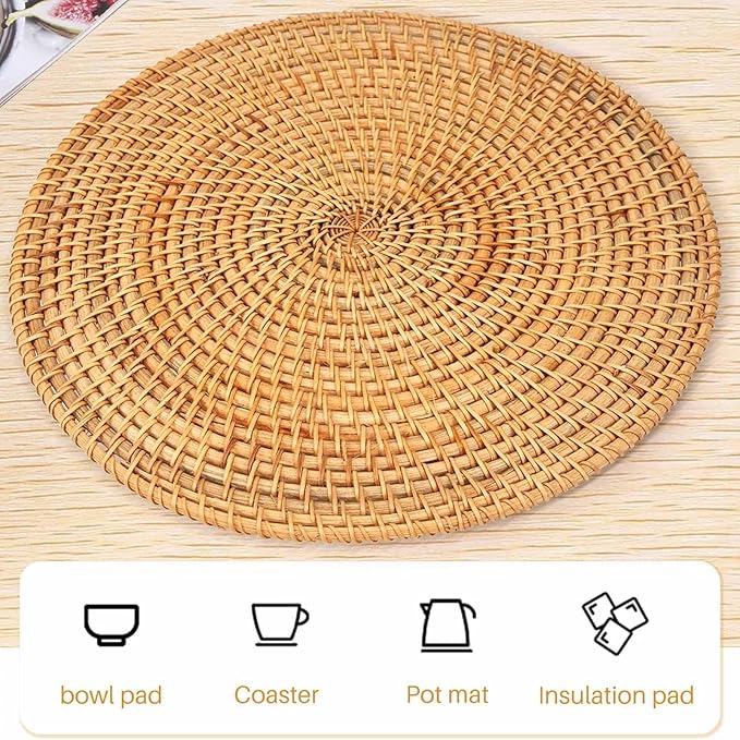 Natural Rattan Woven Placemats Round Tableware Mats Anti Slip Place Mat Multifunctional Placemat 30cm