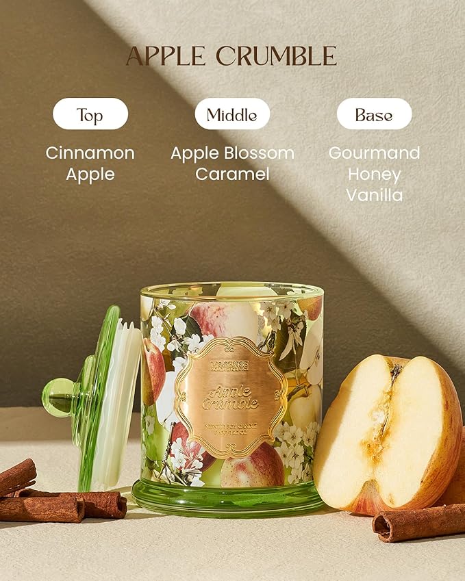M&SENSE Apple Crumble Candles for Home Scented, Organic Soy Candles Non Toxic, 12.7oz Large Jar Candle 75 Hours Long Lasting, Strong Scented Fall Winter Thanksgiving Christmas Housewarming Gift