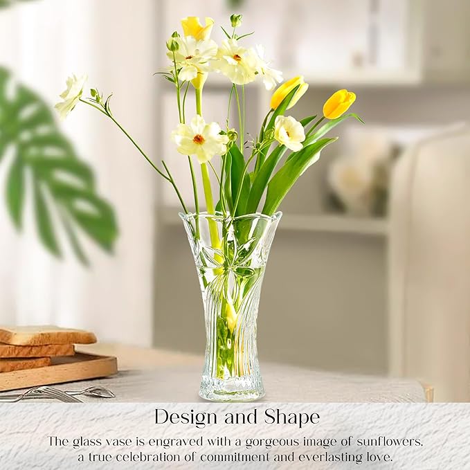 kanpura 9 Inch Glass Vases for Flowers Thickened 2.3 lb Large Flower Vase for Christma Tables Centerpieces Clear Rose Vases for Wedding Reception, Home Decor, Housewarming Gift(Heavy Duty)