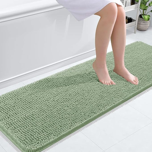 OLANLY Bathroom Rugs 59x20, Extra Soft Absorbent Chenille Bath Rugs, Rubber Backing Quick Dry, Machine Washable Bath Mats for Bathroom Floor, Tub and Shower, Home Decor Accessories, Sage Green