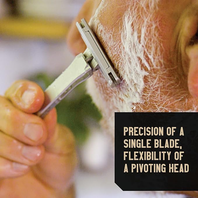 PROOF Select Single Blade Razor for Men with Pivoting Head Made in USA - CNC Machined Aluminum Easy Blade Replacement - Includes Genuine Leather Travel Case, Suction Cup Holder and Safety Razor Blades