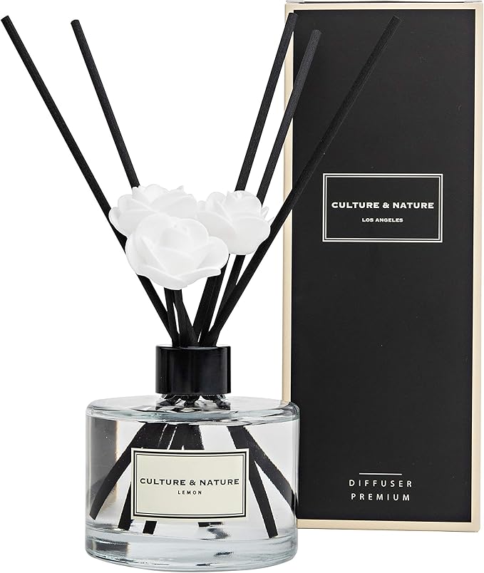 CULTURE & NATURE Reed Diffuser Set 6.7oz (200ml) Lemon Scented Diffuser with Sticks Home Fragrance Reed Diffuser for Bathroom Shelf Decor