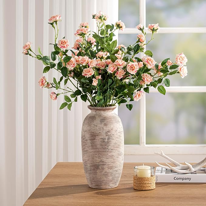 Ceramic Rustic Flower Vase, Large Farmhouse Vases Home Decor, 12.5" Tall Pottery Decorative Pampas Vase for Table Living Room Entryway Mantel Bookshelf Bedroom Bathroom Kitchen