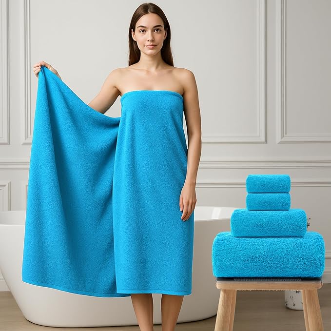 REDKISS Luxury Bath Towel Set of 4, 100% Cotton 900 GSM Premium Bathroom Towels, Ultra Soft, Highly Absorbent & Quick Dry Bath Sheets, No Shedding, Hotel & Home Spa Towel Sets for Adults - Blue