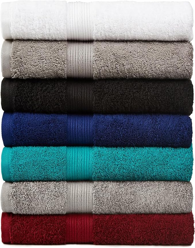 Amazon Basics 6 Piece Oversized Fade resistant Towel set, 100% Cotton towels for bathroom, soft and absorbent, 2 Bath Towels, 2 Hand Towels and 2 Washcloths bathroom towel set, Teal