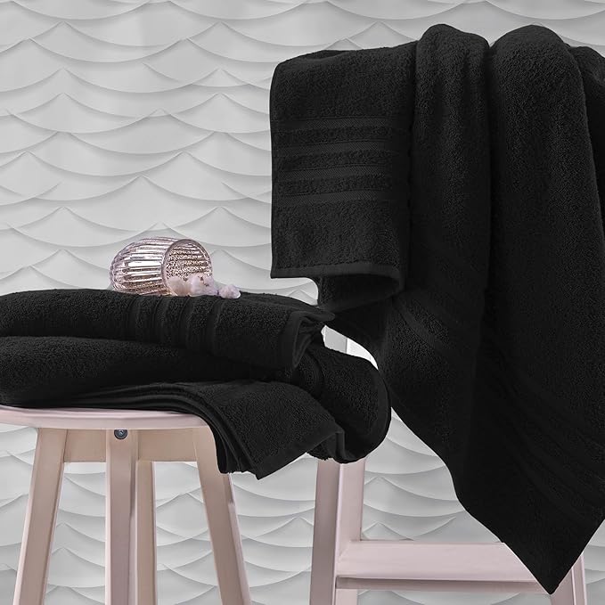 Hawmam Linen Jumbo Large Bath Sheets Towels 2 Pack Soft and Absorbent, Premium Quality 100% Cotton Towels (Black, Bath Sheet)