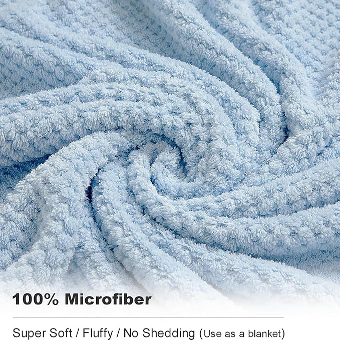 8-Piece Bath Towel Set, 2 Extra Large Bath Towel Sheets, 2 Hand Towels and 4 Washcloths - Highly Absorbent Quick Dry Microfiber,Ultra Soft Towel Set for Bathroom, Waffle Weave Design, Pack of 8(Blue)