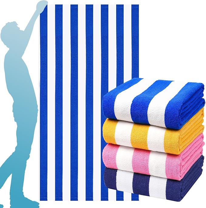 Genovega 4 Packs Extra Large Bath Towels Striped Beach Towel Bathroom Sheets Soft Fluffy Cruise Essentials 2025 Swim Accessories Pool Stuff Must Have Spa Poolside Items Vacation Necessities