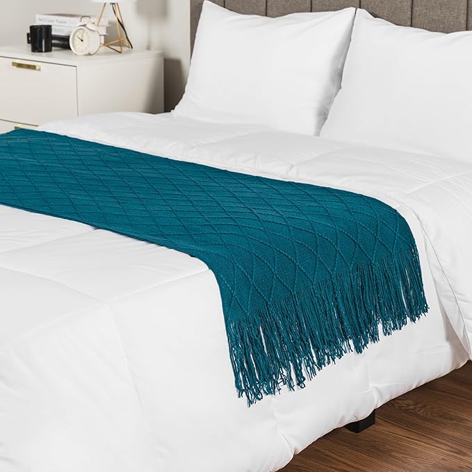 PAVILIA Teal Blue Knit Throw Blanket for Couch Bed, Soft Knitted Farmhouse Sofa Throw for Living Room, Lightweight Decorative Summer Throw Blanket for Chair, Outdoor Textured Boho Blanket, 50x60